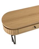 Console arrondie couleur naturelle 2 tiroirs pieds métal noir