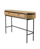 Console arrondie couleur naturelle 2 tiroirs pieds métal noir