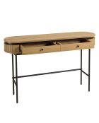 Console arrondie couleur naturelle 2 tiroirs pieds métal noir