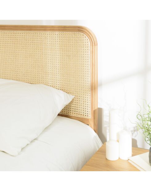 Tête de lit bords arrondis rotin naturel chêne massif 140/160cm