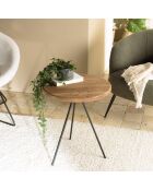 Table d'appoint ronde 45x45cm bois Pin recyclé pieds métal noir
