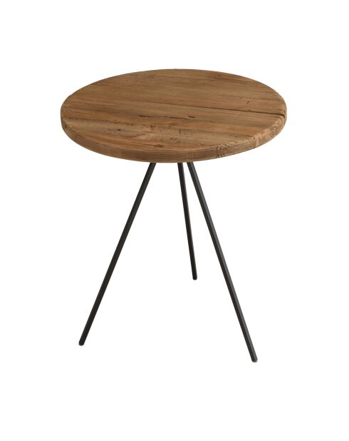 Table d'appoint ronde 45x45cm bois Pin recyclé pieds métal noir