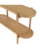 Console en mindi avec tablette supérieure en rotin naturel