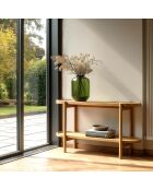 Console en mindi avec tablette supérieure en rotin naturel