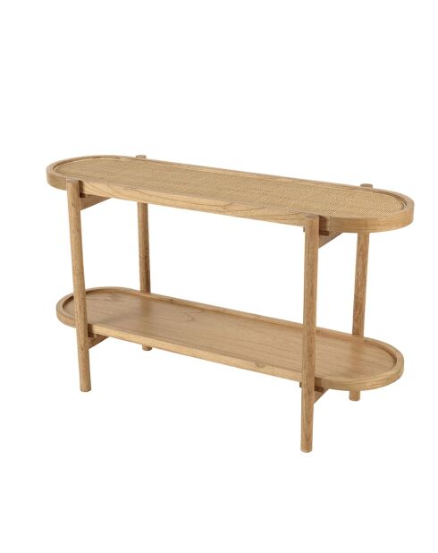 Console en mindi avec tablette supérieure en rotin naturel