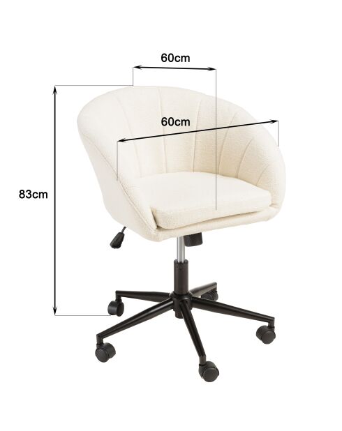 Chaise de bureau à roulettes en tissu écru dossier arrondi