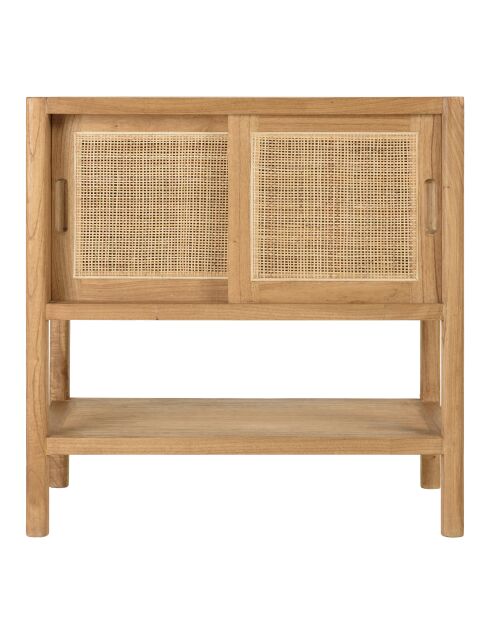 Buffet 2 étagères 2 portes coulissantes en mindi et rotin naturel