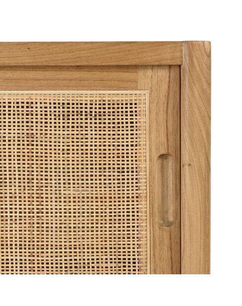 Buffet 2 étagères 2 portes coulissantes en mindi et rotin naturel