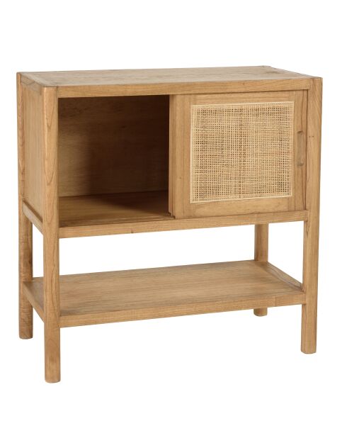 Buffet 2 étagères 2 portes coulissantes en mindi et rotin naturel