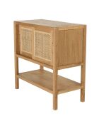 Buffet 2 étagères 2 portes coulissantes en mindi et rotin naturel