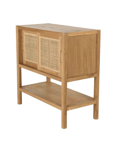 Buffet 2 étagères 2 portes coulissantes en mindi et rotin naturel