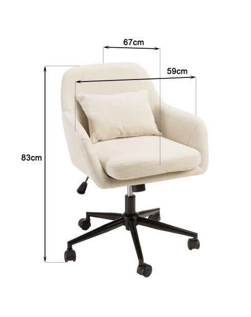 Chaise de bureau à roulettes en tissu beige dossier carré