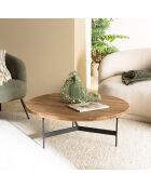 Tavolino rotondo 90x90cm legno Legno di pino riciclato e gambe in metallo nero