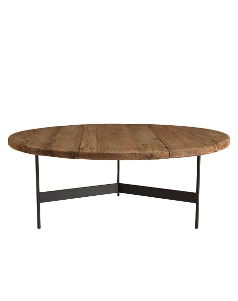 Table basse ronde 90x90cm bois Pin recyclé et pieds métal noir