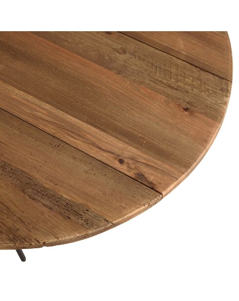 Table basse ronde 90x90cm bois Pin recyclé et pieds métal noir