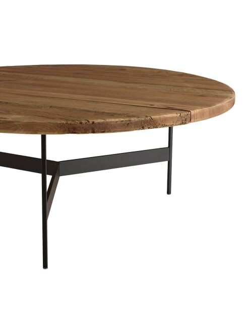 Table basse ronde 90x90cm bois Pin recyclé et pieds métal noir