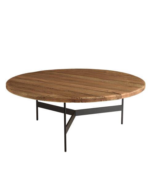 Table basse ronde 90x90cm bois Pin recyclé et pieds métal noir