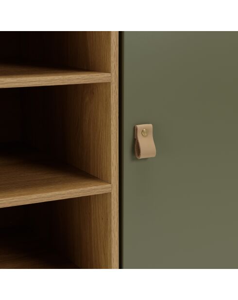 Buffet vert 1 porte 3 tiroirs 3 niches bois naturel