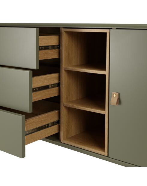 Buffet vert 1 porte 3 tiroirs 3 niches bois naturel