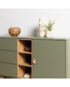 Buffet vert 1 porte 3 tiroirs 3 niches bois naturel