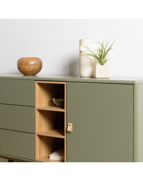 Buffet vert 1 porte 3 tiroirs 3 niches bois naturel