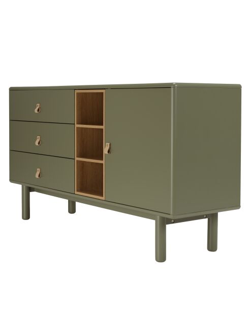 Buffet vert 1 porte 3 tiroirs 3 niches bois naturel