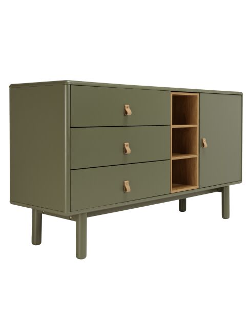 Buffet vert 1 porte 3 tiroirs 3 niches bois naturel