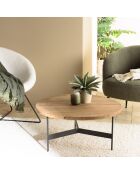 Table basse ronde 70x70cm bois Pin recyclé et pieds métal noir