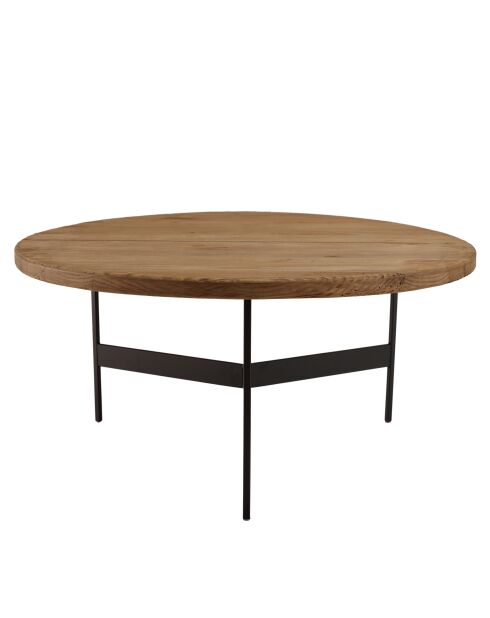 Table basse ronde 70x70cm bois Pin recyclé et pieds métal noir
