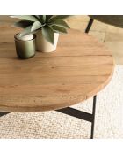 Table basse ronde 70x70cm bois Pin recyclé et pieds métal noir