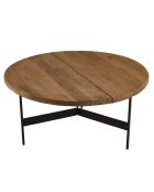 Table basse ronde 70x70cm bois Pin recyclé et pieds métal noir