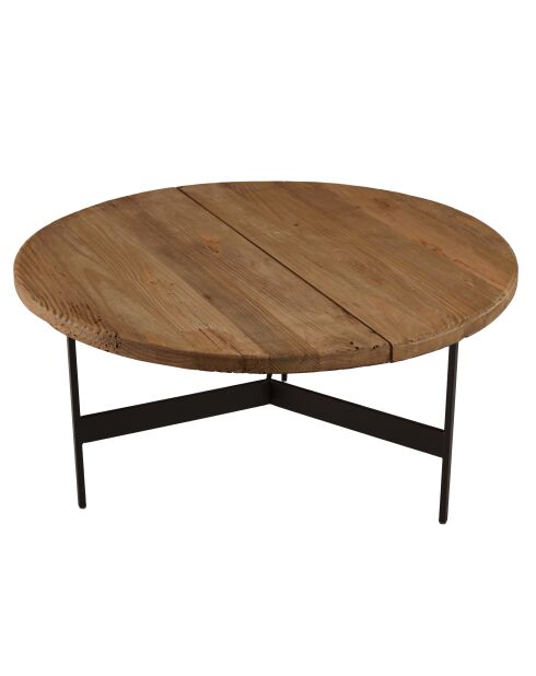 Table basse ronde 70x70cm bois Pin recyclé et pieds métal noir