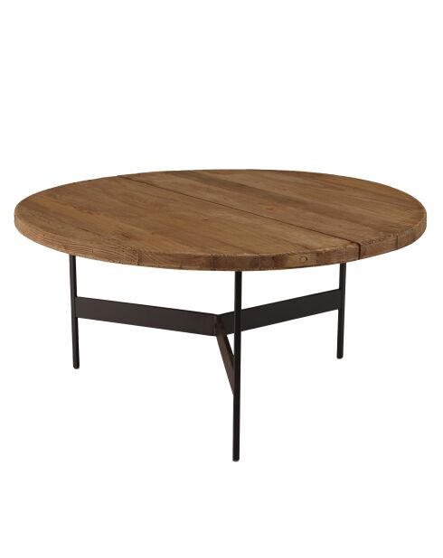 Table basse ronde 70x70cm bois Pin recyclé et pieds métal noir