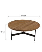 Table basse ronde 70x70cm bois Pin recyclé et pieds métal noir