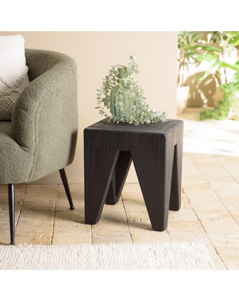 Tabouret carré noir 35x35cm bois Pin recyclé