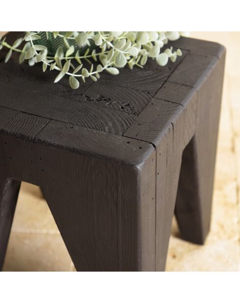 Tabouret carré noir 35x35cm bois Pin recyclé