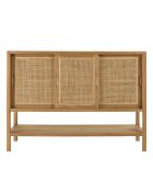 Buffet 2 étagères 3 portes coulissantes en mindi et rotin naturel