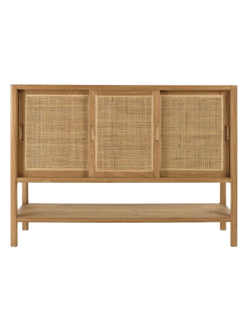 Buffet 2 étagères 3 portes coulissantes en mindi et rotin naturel