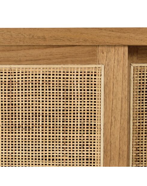 Buffet 2 étagères 3 portes coulissantes en mindi et rotin naturel