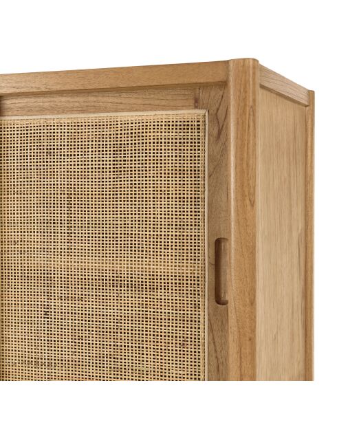 Buffet 2 étagères 3 portes coulissantes en mindi et rotin naturel