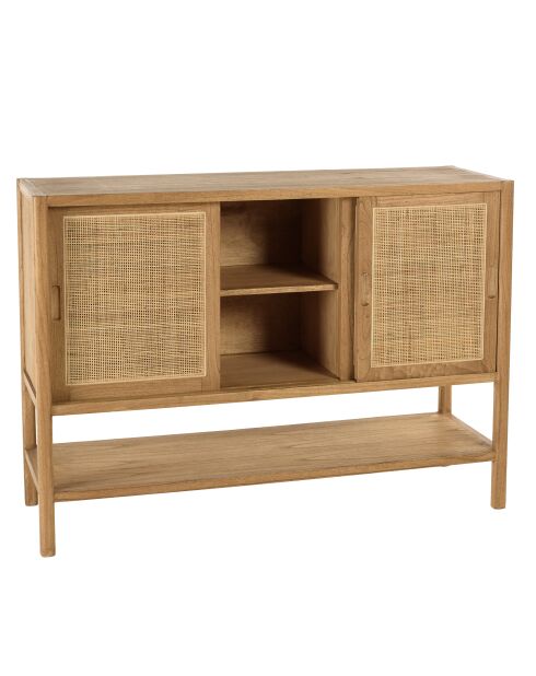 Buffet 2 étagères 3 portes coulissantes en mindi et rotin naturel