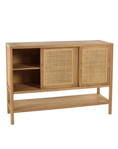 Buffet 2 étagères 3 portes coulissantes en mindi et rotin naturel