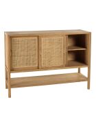 Buffet 2 étagères 3 portes coulissantes en mindi et rotin naturel