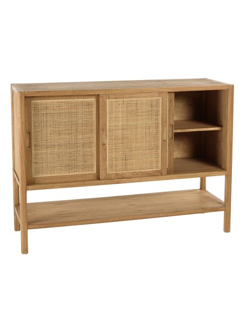 Buffet 2 étagères 3 portes coulissantes en mindi et rotin naturel