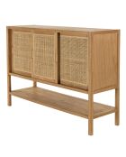 Buffet 2 étagères 3 portes coulissantes en mindi et rotin naturel