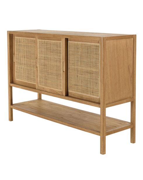Buffet 2 étagères 3 portes coulissantes en mindi et rotin naturel