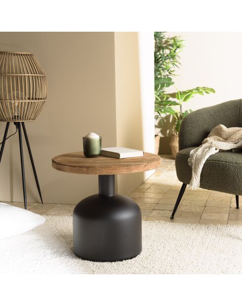 Table d'appoint ronde 50x50cm bois Pin recyclé pied métal noir