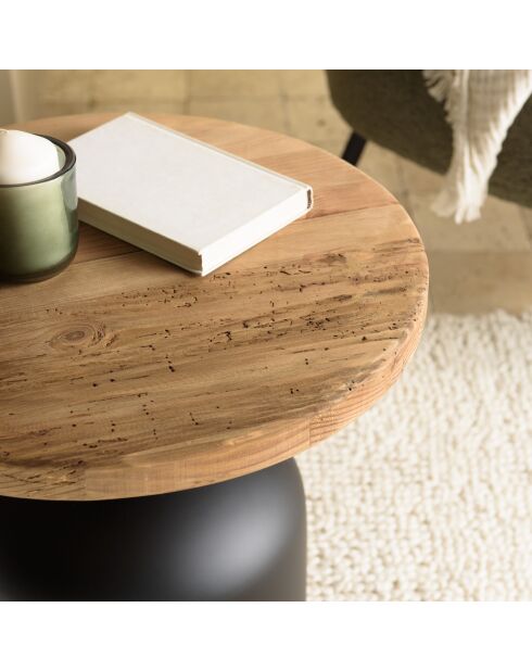 Table d'appoint ronde 50x50cm bois Pin recyclé pied métal noir