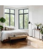 Panca trapuntata in pelle marrone e gambe in acciaio