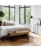 Panca trapuntata in pelle marrone e gambe in acciaio